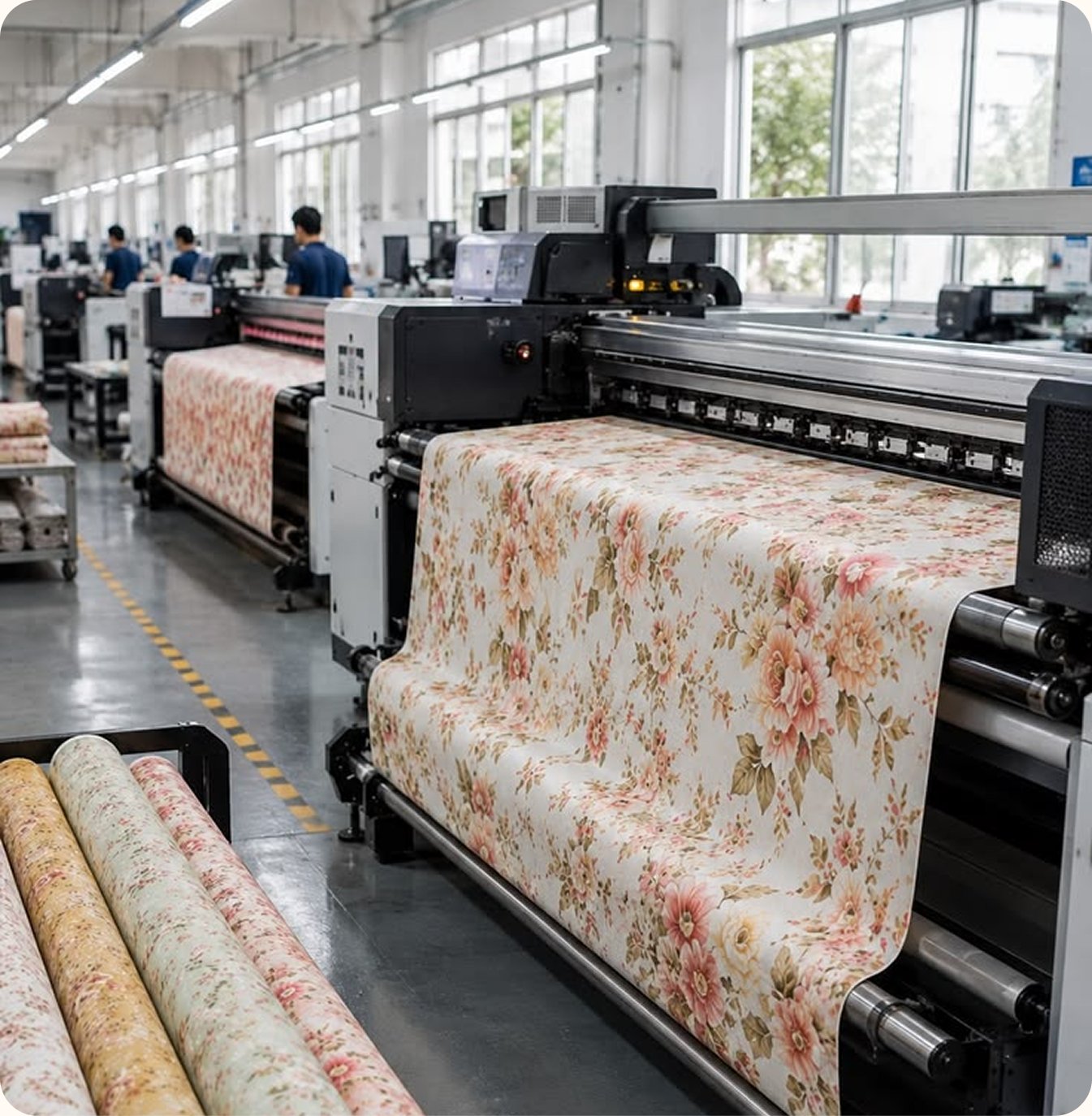 Digital textile printer running floral fabric